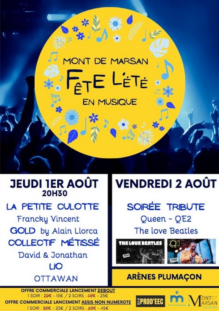 image : Affiche Mont de Marsan fête lété en Musique - 1er et 2 août 2024 - Arènes du Plumaçon